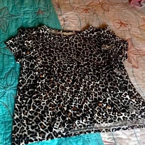 Short Sleeve Cheetah Print Blouse